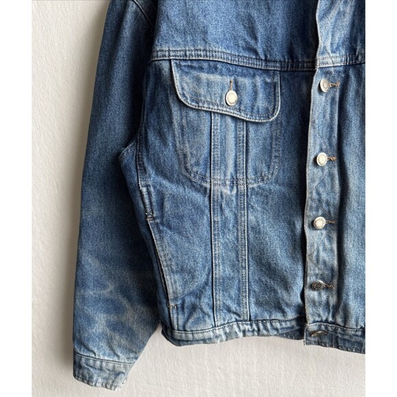 Vintage Wrangler Hero Men's Medium Denim Sherpa Jacket Corduroy Collar Western - Picture 5 of 9